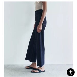 Zara Dark-Denim/Black Flare Wide Leg Jeans